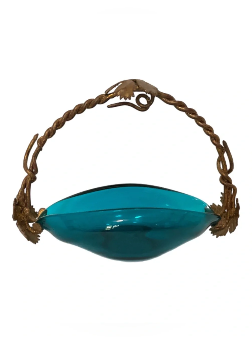 Teal Bohemian or Czech Glass Bride's Basket with Ormalu Handle